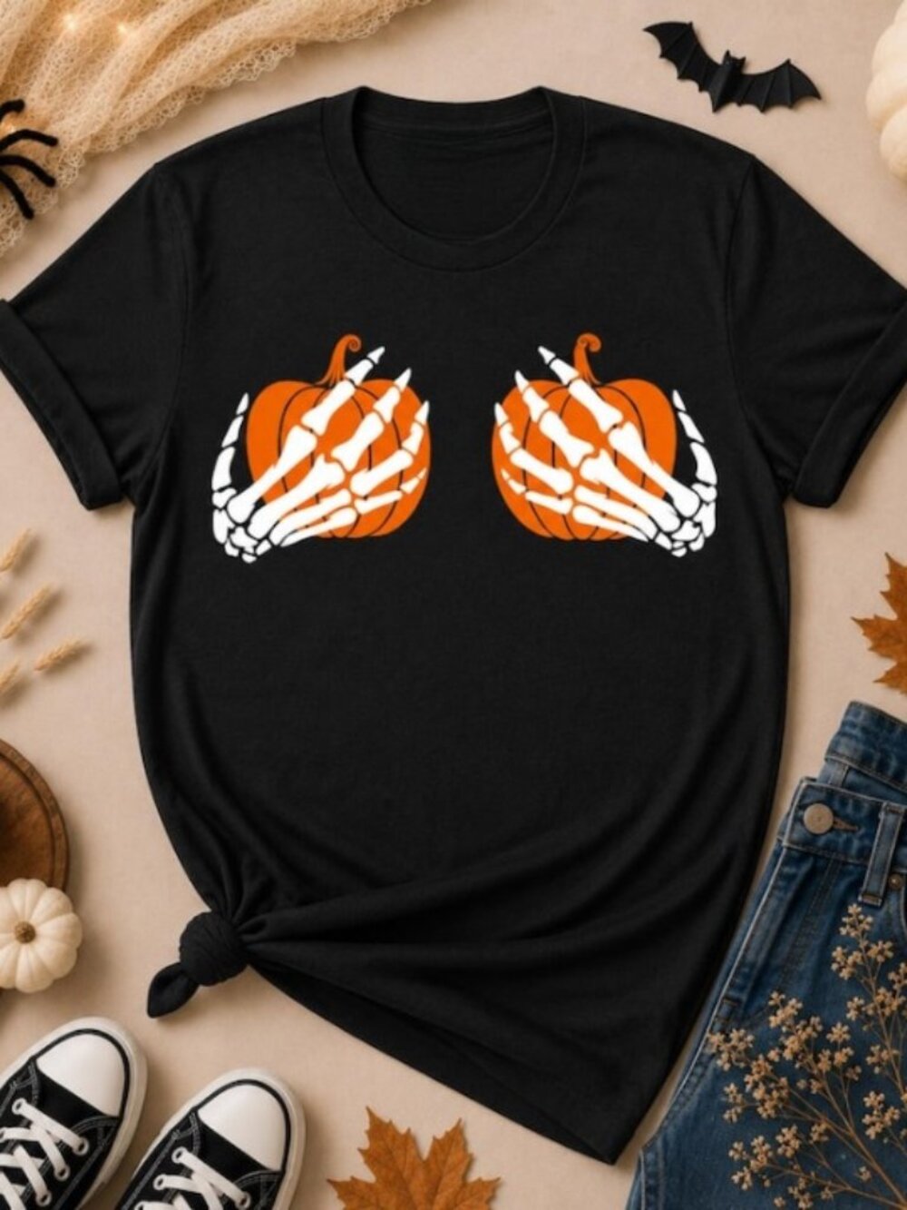 Skeleton Hands Pumpkin Shirt, Funny Halloween T-Shirt
